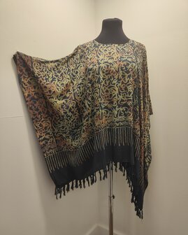 Poncho blouse batik grijs-oker