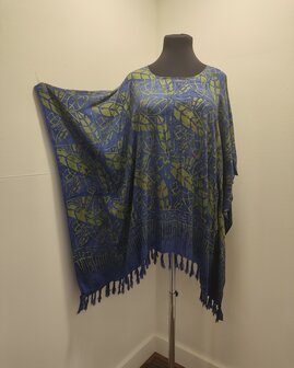 Poncho blouse batik blauw-olijf