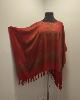 Poncho blouse batik rood-olijf