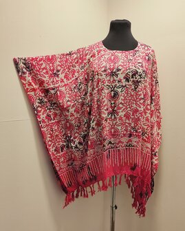 Poncho blouse batik roze-wit