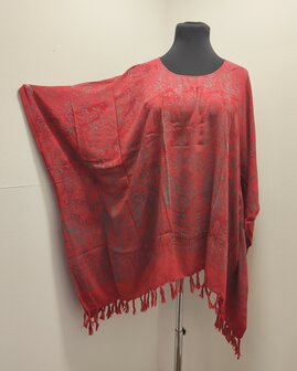 Poncho blouse batik steenrood-grijs