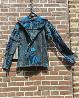 Vest patchwork ongevoerd blauw