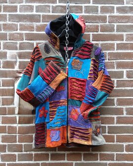 Vest patchwork gevoerd blauw rood  