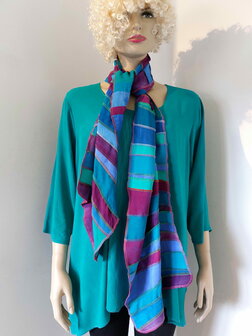 Sjaal viscose fuchsia, blauw, zeegroen - Liz