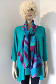 Sjaal viscose fuchsia, blauw, zeegroen - Liz