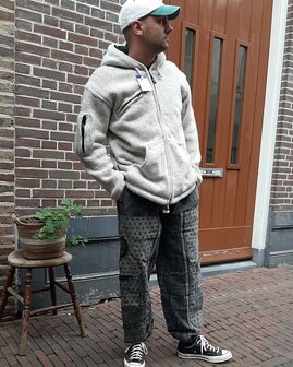 Broek katoen stonewash bloem groen