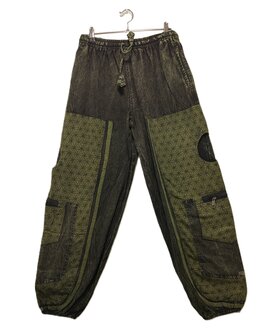 Broek katoen stonewash bloem groen