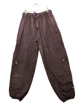 Broek katoen stonewash bloem paars