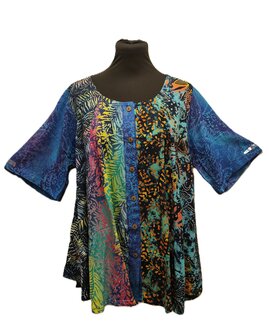 Blouse Moza batik patch multi blauw