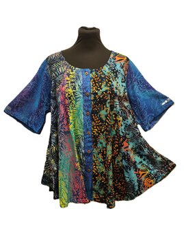 Blouse Moza batik patch multi blauw