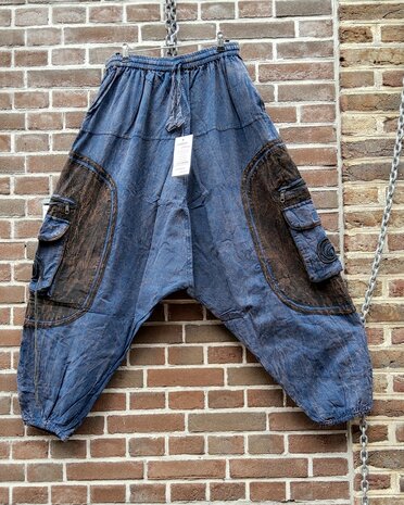 Harembroek zakken stonewash bruin / blauw