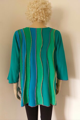 Blouse groen blauw gekleurde stiksels - Liz