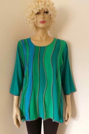 Blouse groen blauw gekleurde stiksels - Liz