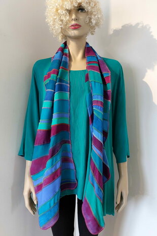 Sjaal viscose fuchsia, blauw, zeegroen - Liz