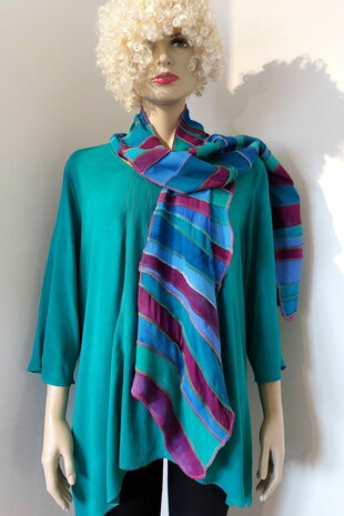 Sjaal viscose fuchsia, blauw, zeegroen - Liz