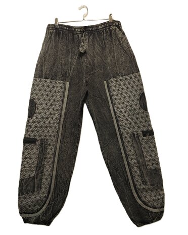 Broek katoen stonewash bloem grijs