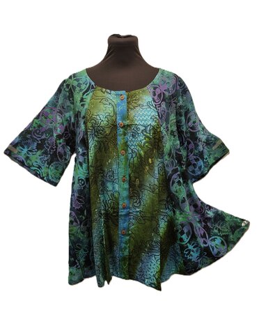 Blouse Moza batik patch paars groen