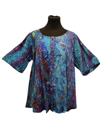 Blouse Moza batik patch blauw